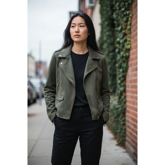 Banana Republic Women’s Olive Moto Jacket Vegan Suede XS - Picture 1 of 15